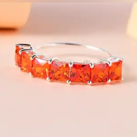 Orange Diamond 7 Stone Ring in Sterling Silver 4.00 ctw - Picture 5 of 15